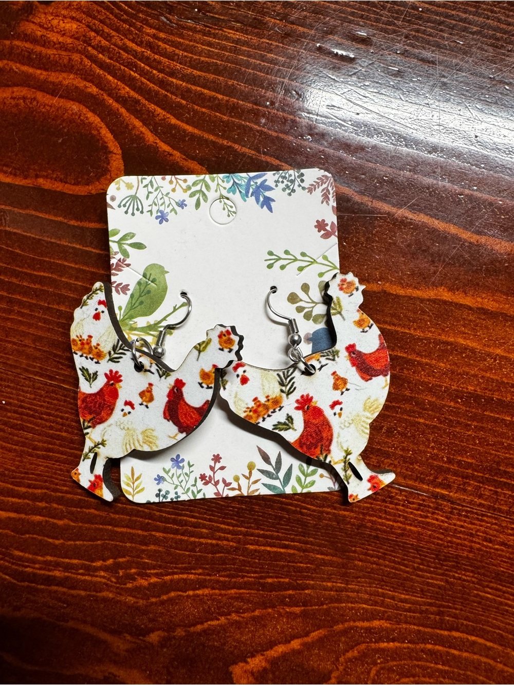 Chicken-Shaped Red & White Dangle Earrings